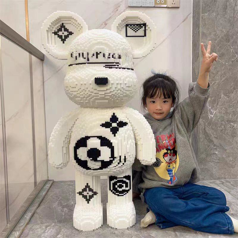 【QIR】70CM巨型大白熊拼装积木潮玩高难度锻炼动手动脑高颜值摆件