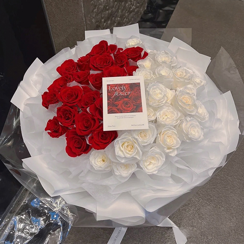【白月光❤朱砂痣】红白玫瑰花束送女友生日团购鲜花速递同城配送