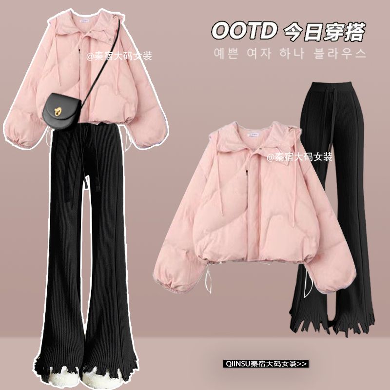 冬季套装女2023新款韩版洋气外穿保暖棉服外套显瘦休闲裤两件套