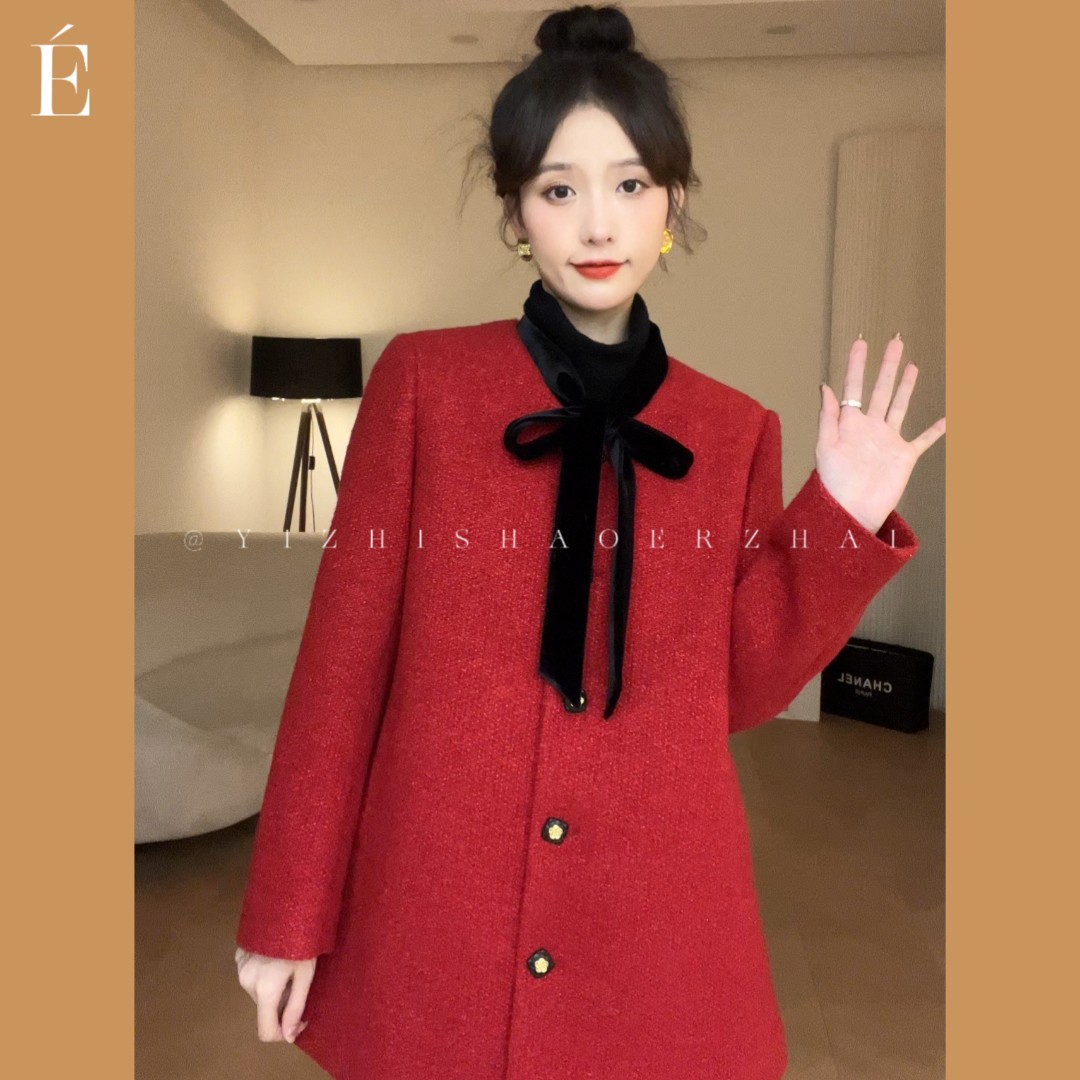 SHAOE清仓专场【红酒微香】气质撞色A字版外套女 S2022121217