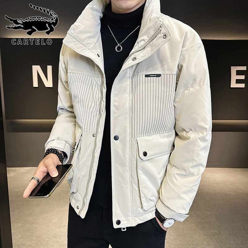 【下】2023冬季新款羽绒服男士潮牌宽松条纹立领男装加厚保暖外套男