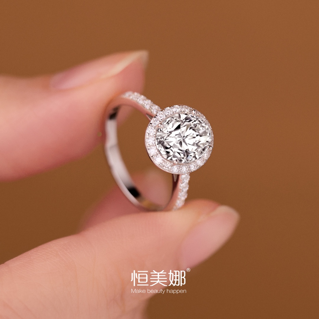 恒美娜 925银莫桑石戒指 大鸽子蛋2克拉异型钻戒轻奢婚戒银戒女士