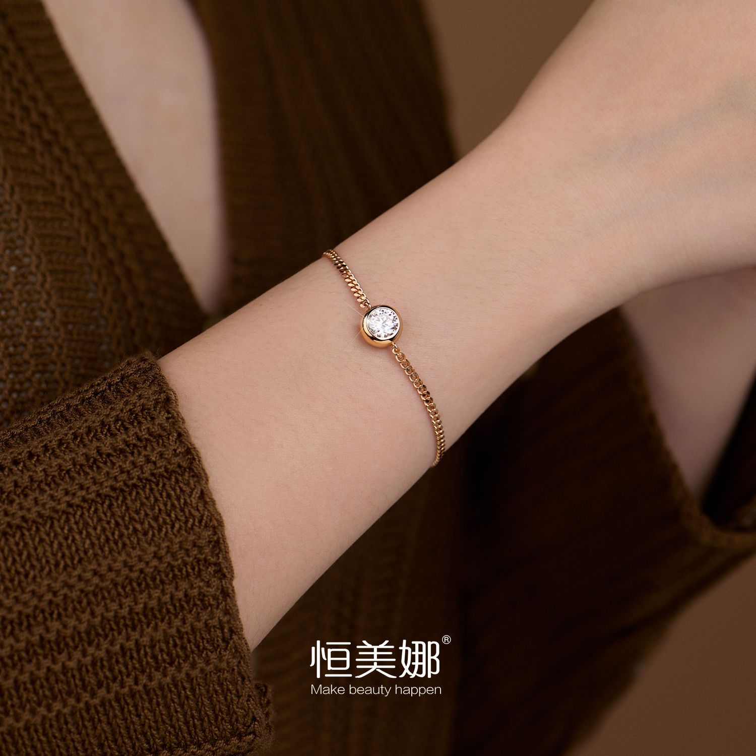恒美娜 925银莫桑石手链 【泡泡手链】1克拉镶钻简约百搭日常通勤女