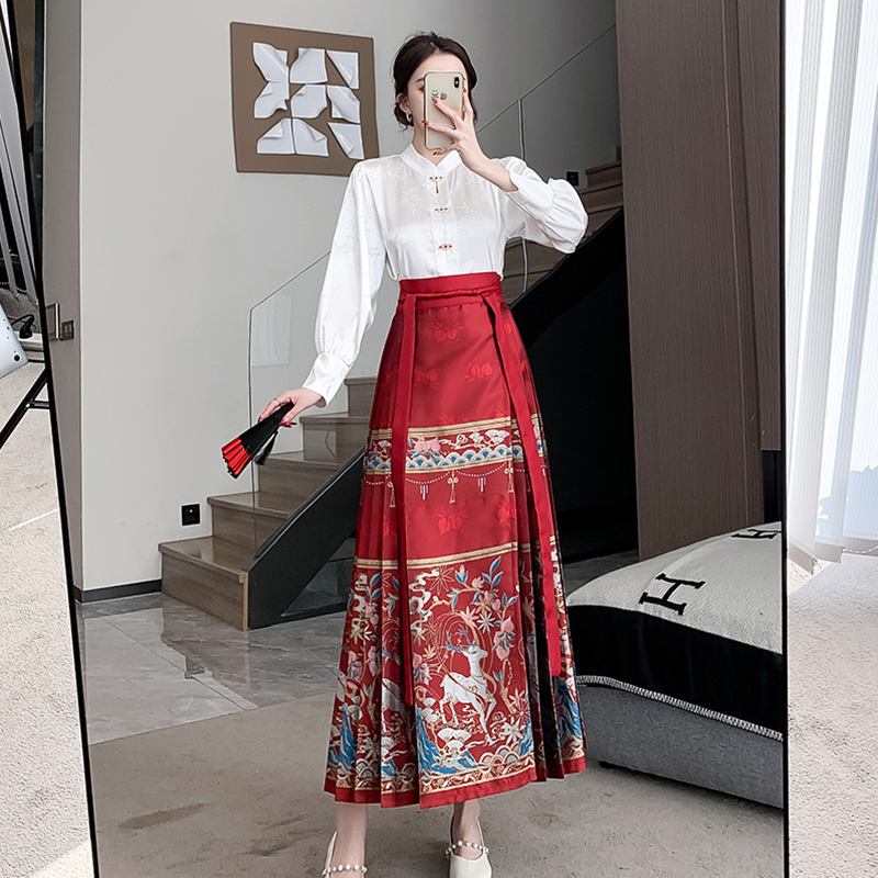 新中式改良红色汉服女成人早春季小个子马面裙敬酒服套装2024新款