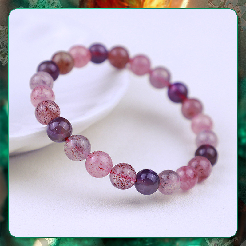 天然极光草莓超七水晶手串8mm+FSZB005