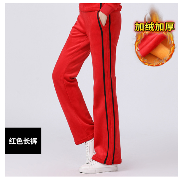 秋冬新款加绒加厚保暖长裤广场舞健身操中老年女休闲跳操直筒裤子