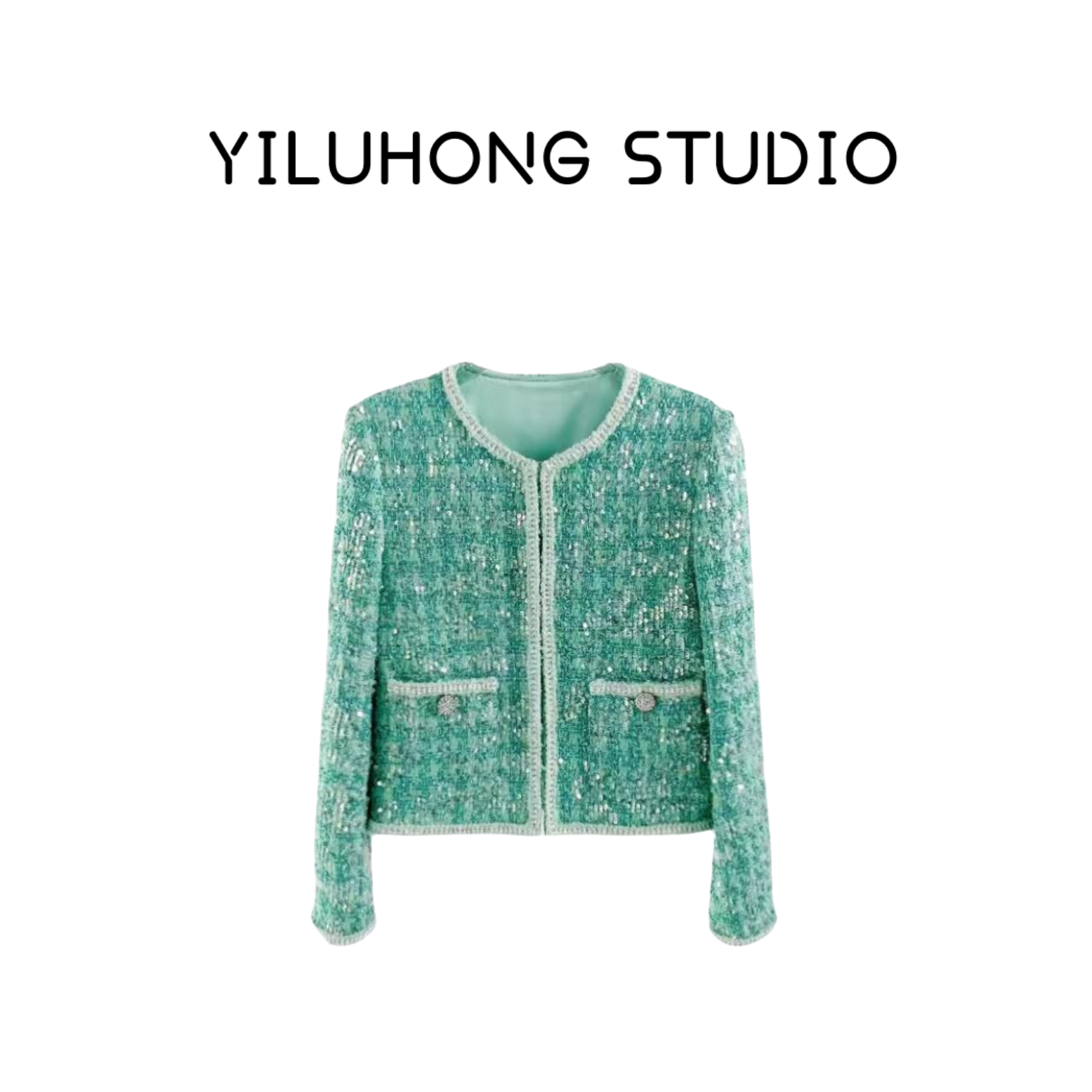 【海洋之心】1942#新款法式高级感绿色小香风外套春秋小个子显瘦