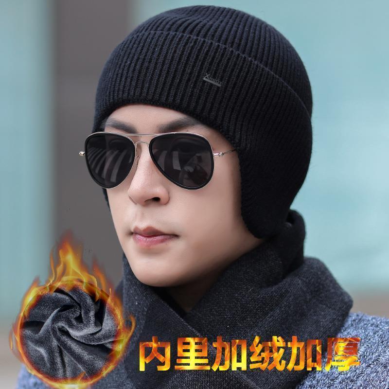 帽子男加绒毛线护耳帽户外保暖针织帽女秋冬加厚保暖骑车帽滑雪帽