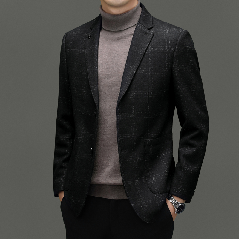 罗蒙秋冬男士羊毛商务西装复古时尚单西服商务修身休闲毛呢外套
