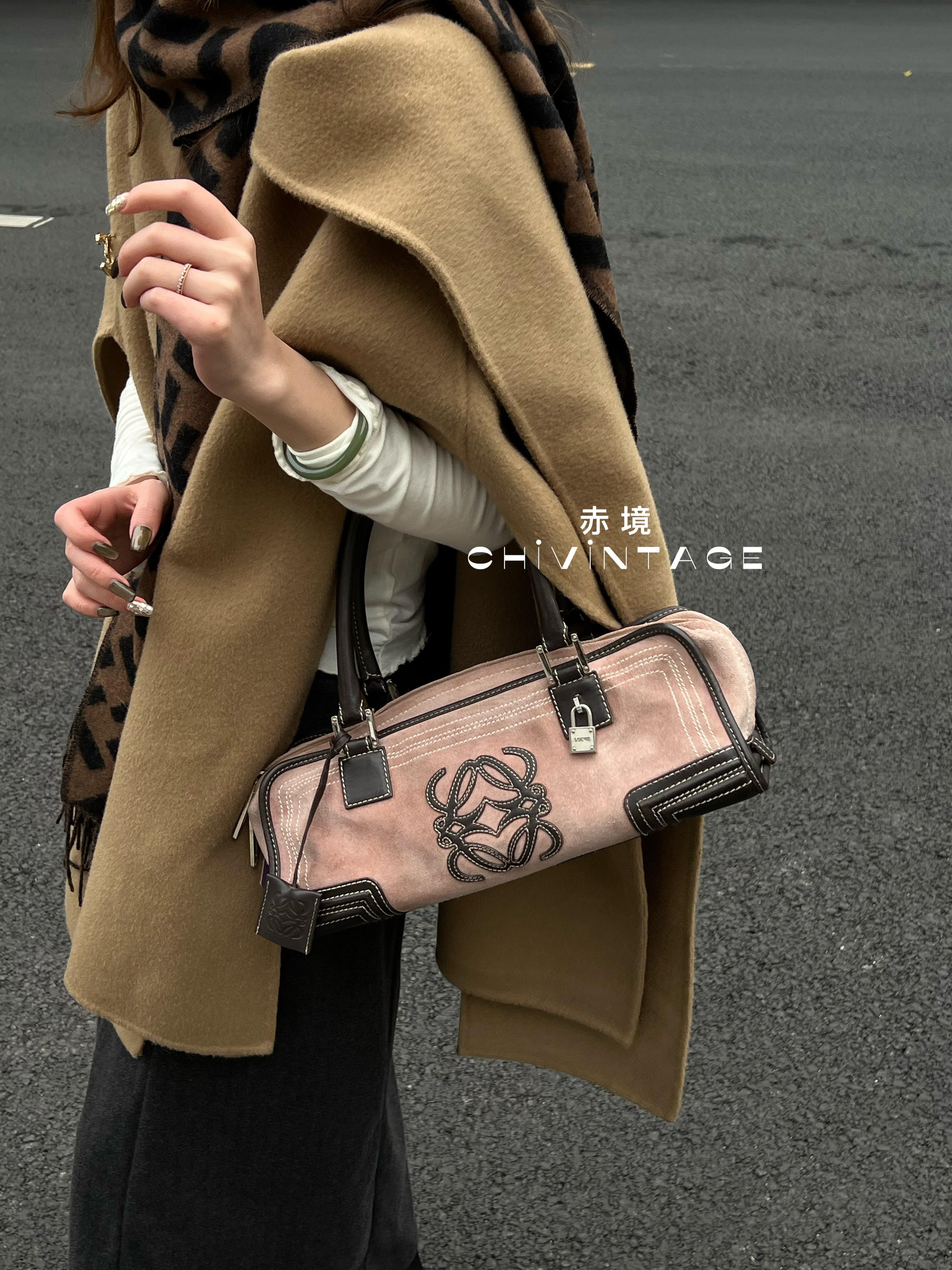 95新 LOEWE/罗意威 1783 粉色麂皮amazona法棍