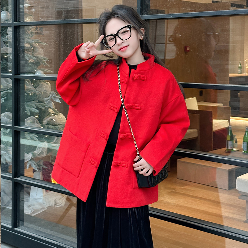 儿童外套女童年服外套2024新年保暖外套6-12岁15岁女中大童拜年服