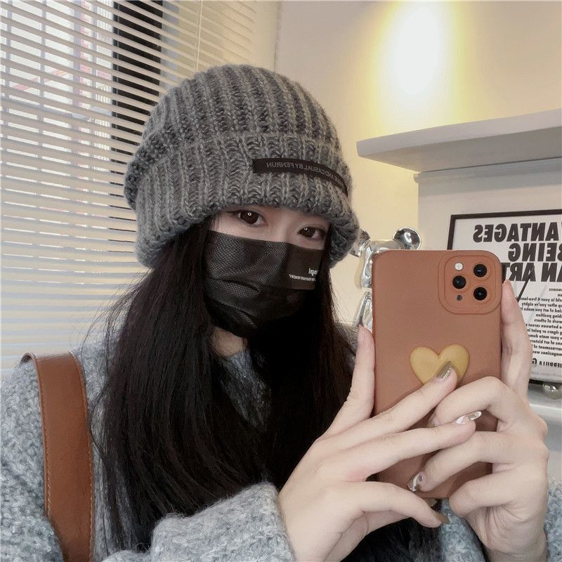 2023韩版时尚灰色大头围宽松毛线帽男女秋冬百搭护耳显脸小针织帽