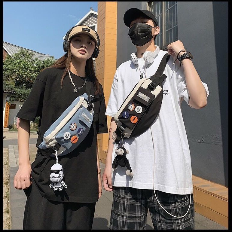 ins潮牌胸包男休闲日系潮流斜挎包2023新款腰包单肩小背包女学生