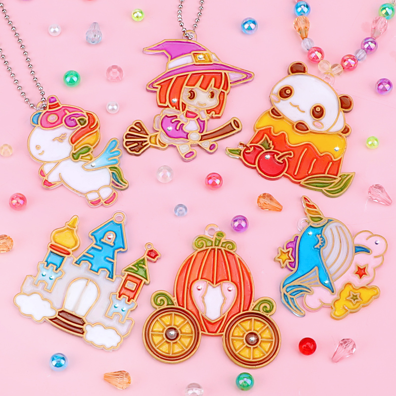 DIY免烤胶画儿童玩具女孩子手工制作挂件饰品手链钥匙扣填色颜料