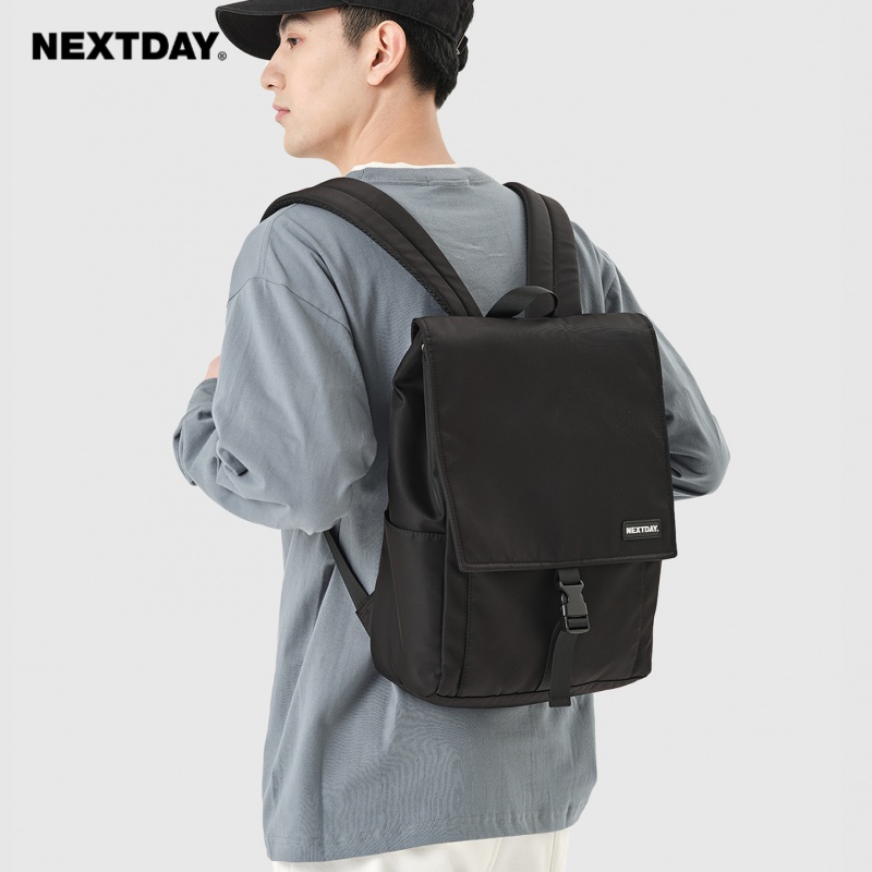 NEXTDAY机能简约翻盖双肩包男女通勤学生书包大容量电脑背包