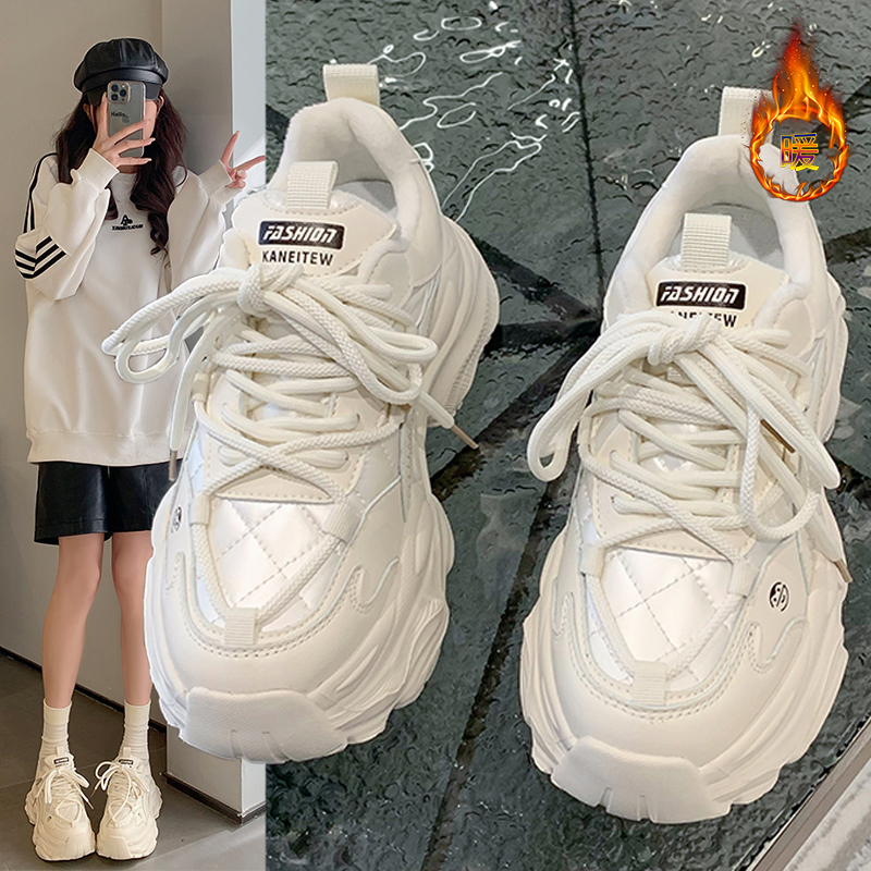 老爹鞋女ins加绒保暖冬季女鞋2023新款百搭厚底显脚小休闲运动鞋