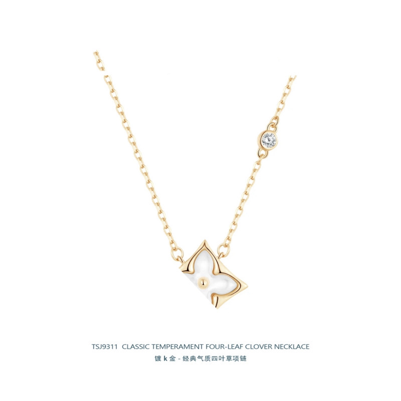 铜合金合成锆石项链 经典气质幸运四叶草项链925银合成锆石颈链