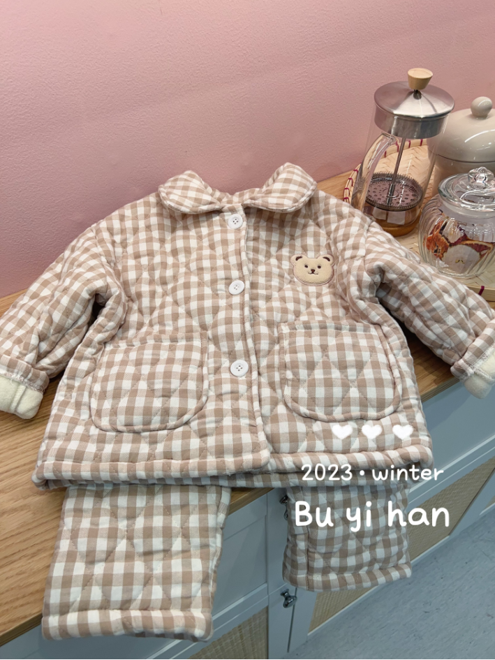 丸子十BYH-2382-儿童韩系百搭格子潮童家居服套装（冬款）