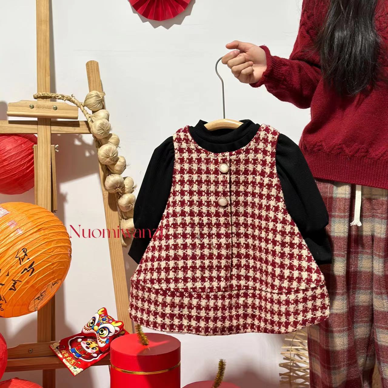 TX-3313- 儿童国风百搭两粒扣连衣裙套装（冬款）