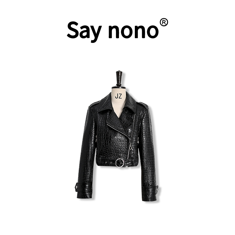 【懒猫nono】Say nono★鳄鱼纹机车服短款真皮皮衣女LM/LMZY2312336