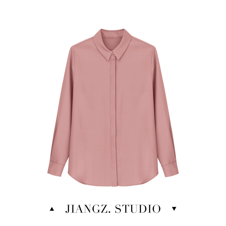 「JIANG.Z定制」通勤高密精纺超细羊毛长袖翻领女士衬衫女23C0271