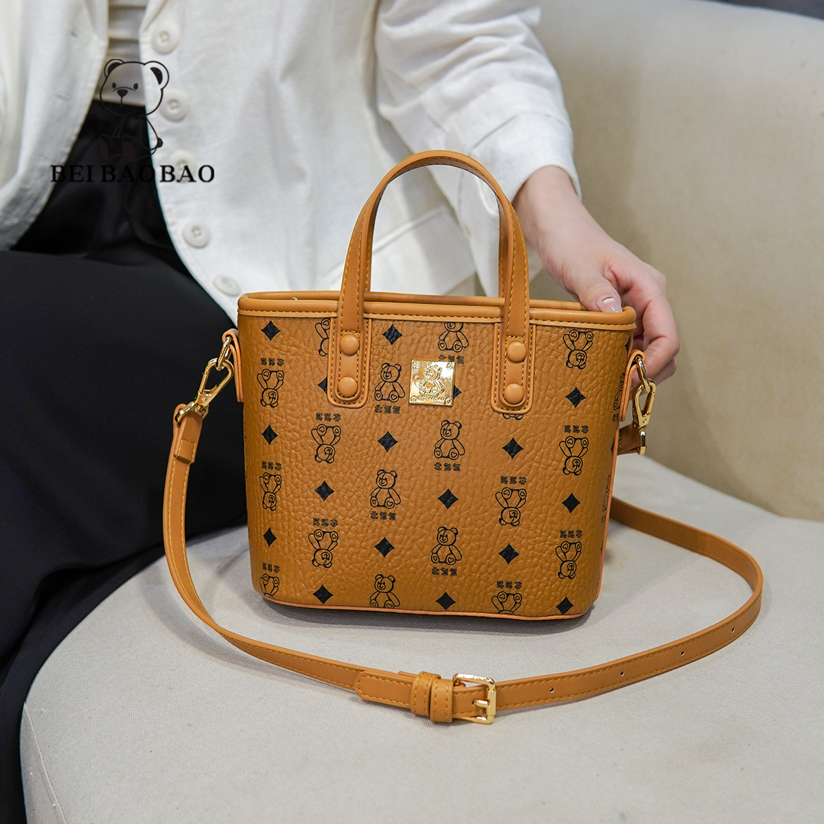 北包包清新纯色小熊单肩包手提包斜挎包女士休闲时尚潮流