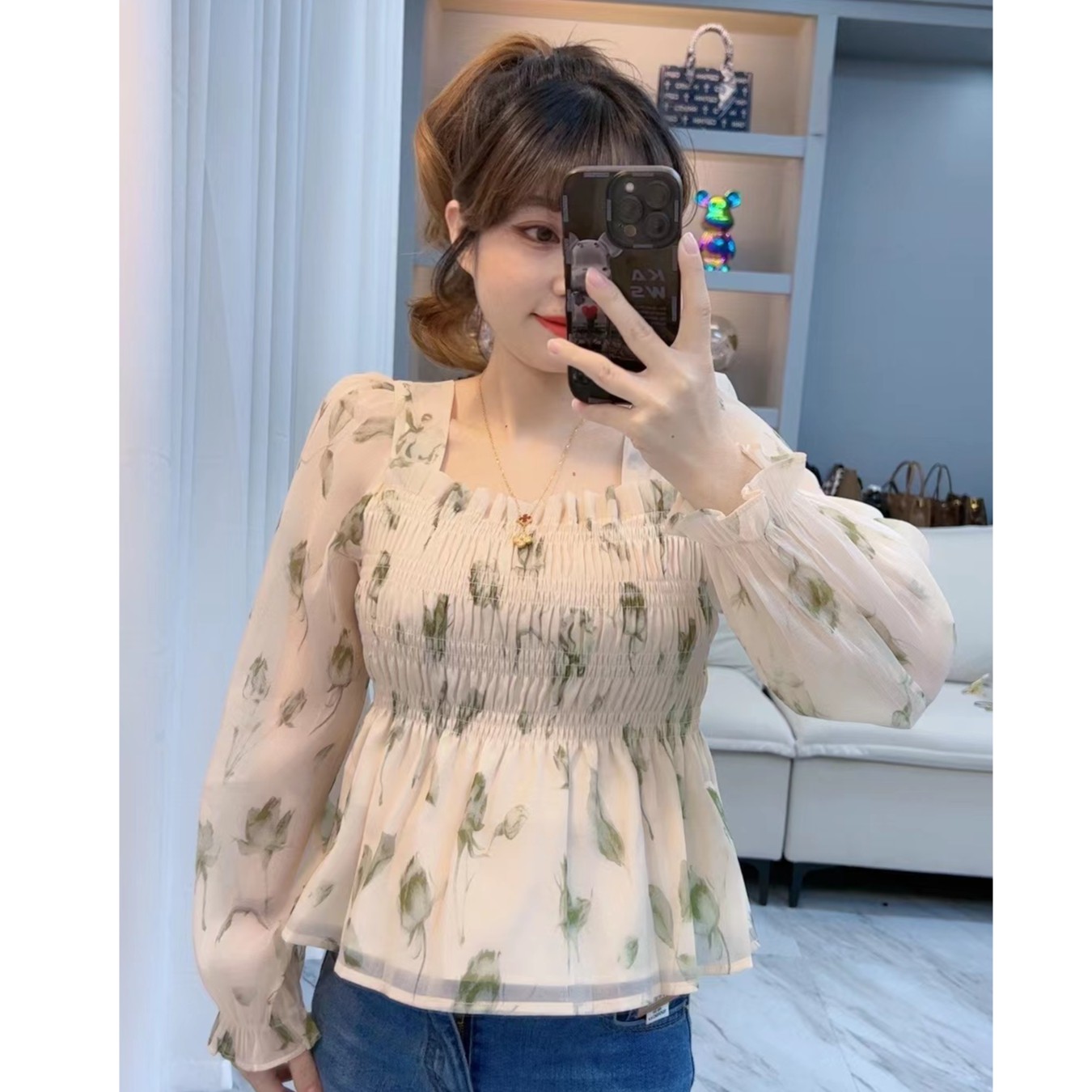 奈奈家6899【板栗】碎花上衣小个子改版定制20230826