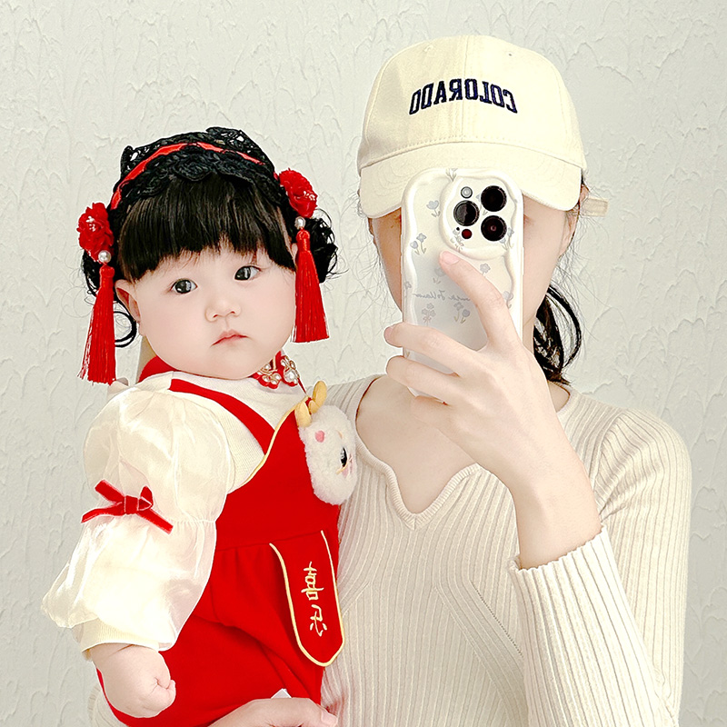时尚婴儿假发发带中国风流苏女宝宝发饰女童生日百日周岁头饰刘海