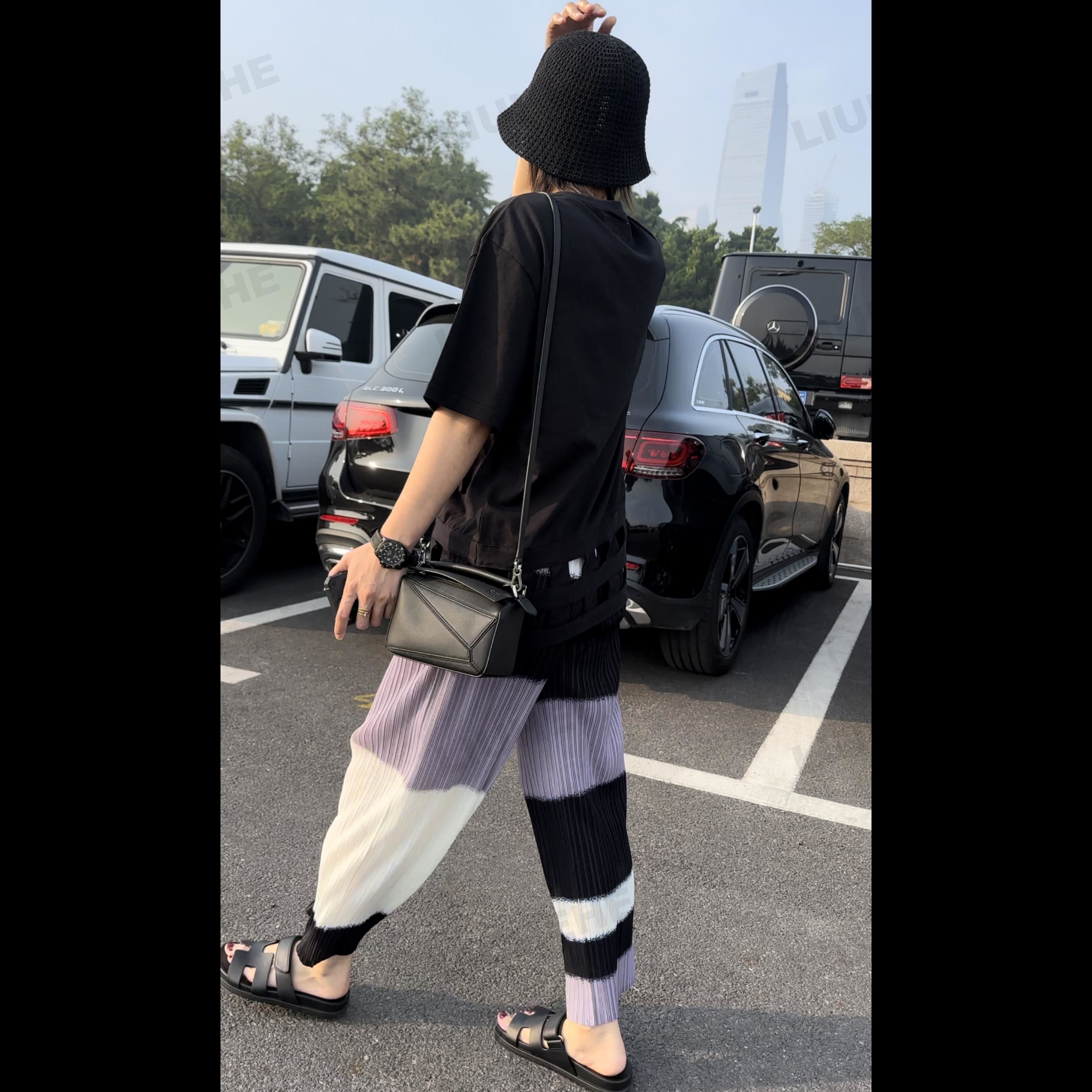 【呵呵家】三宅熊猫裤 褶皱裤遮肉显瘦设计感拼色休闲裤小个子9分裤