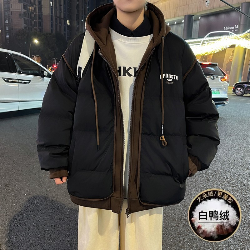 2023冬季新款白鸭绒连帽羽绒服青少年学生宽松百搭保暖男生外套