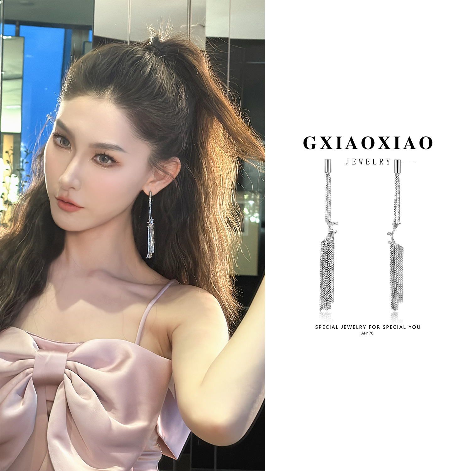 铜合金合成锆石耳饰 GXX AH176 轻奢气质时尚百搭精致耳环ins女款