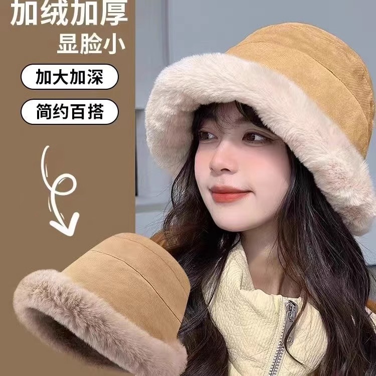 蒙古帽秋冬百搭仿麂皮加绒仿羊羔毛加厚渔夫帽休闲保暖时尚盆帽