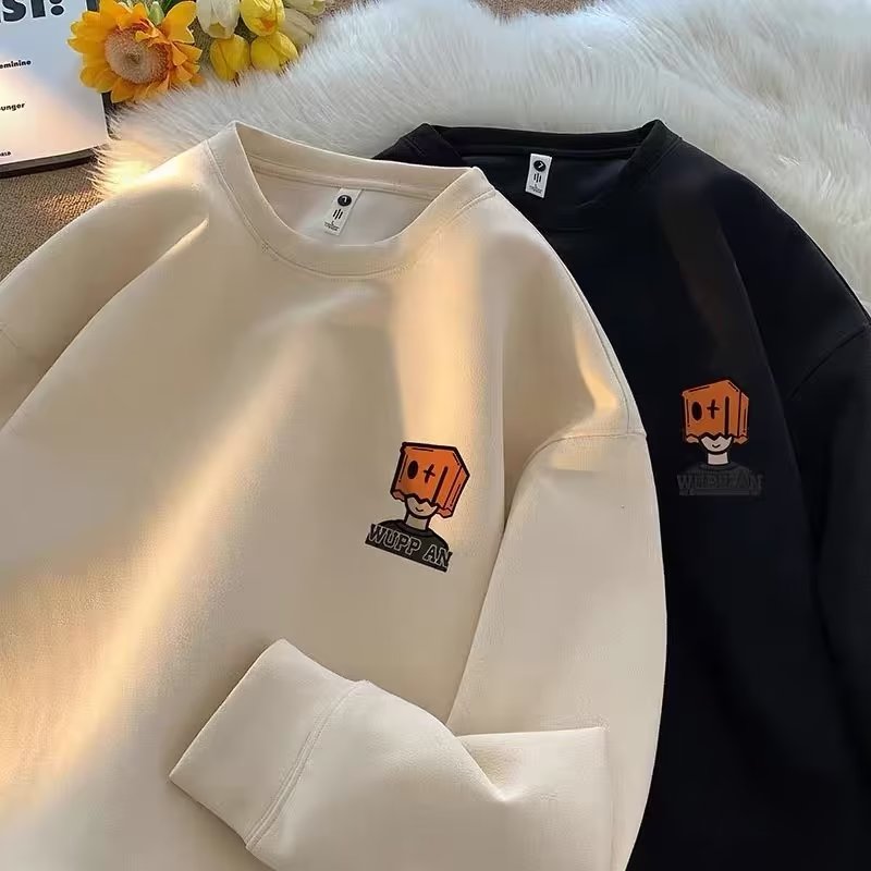 学生卫衣男15-18岁加绒卫衣潮流高街宽松百搭套头衫圆领上衣外套