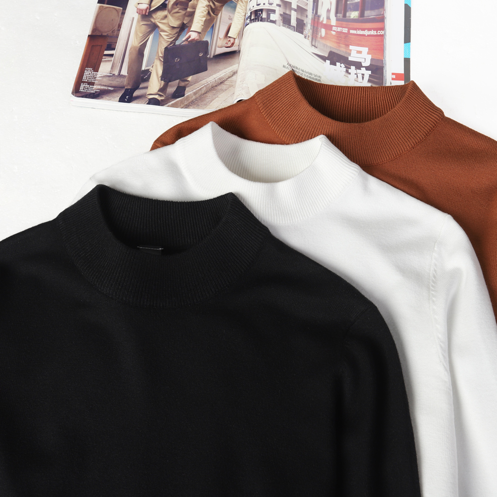 （吉）高级感半高领男韩版休闲纯色中领针织打底衫长袖内搭-奢潮