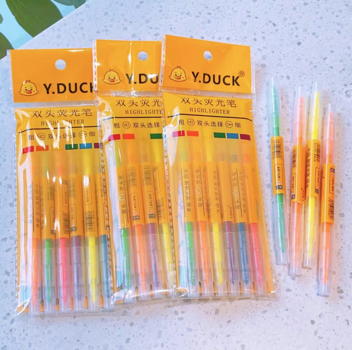 【Y.DUCK】双头小黄鸭荧光笔 6支/袋 3袋