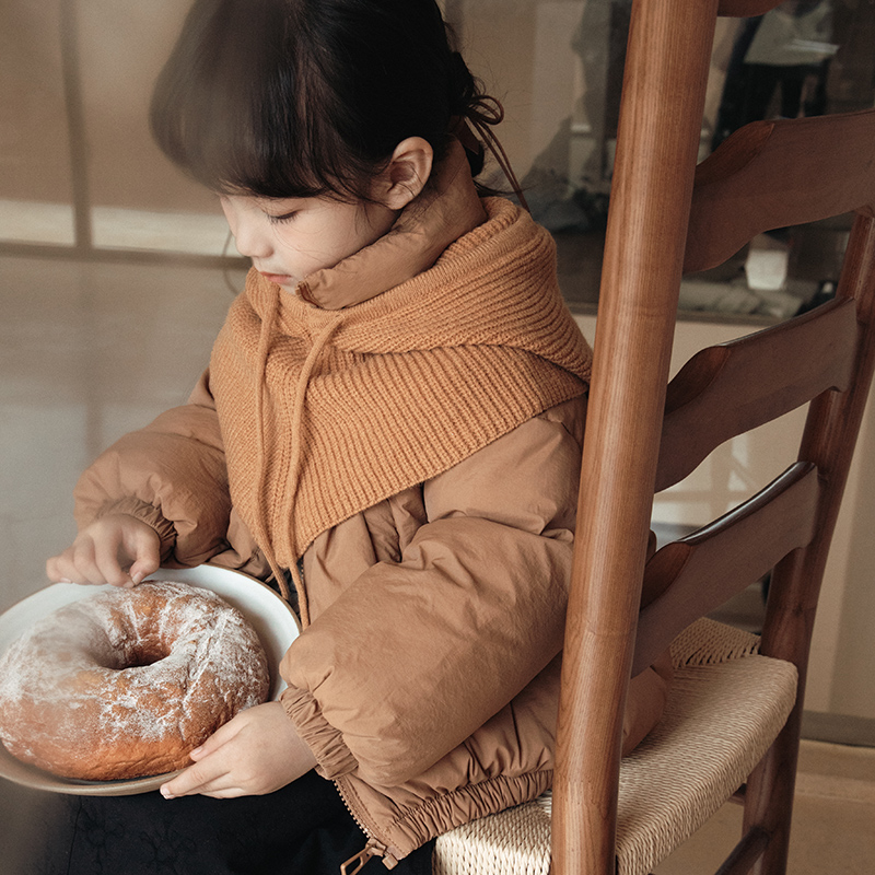 【汤圆家精选】2023新款儿童羽绒服韩版男女童针织帽立领加厚面包服