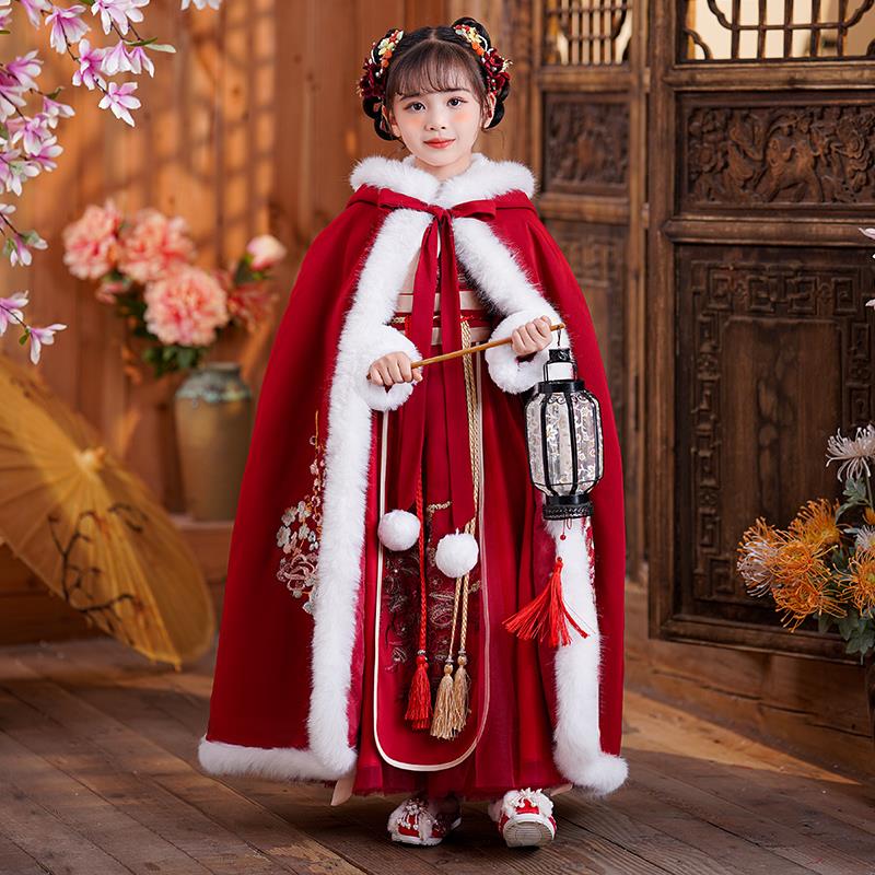 范哲萨女童汉服冬季古装拜年服新款冬款儿童唐装中国风女孩过年