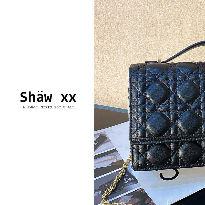 Shaw xx【四角烟雨】新款头层牛皮时尚菱格单肩链条小方包