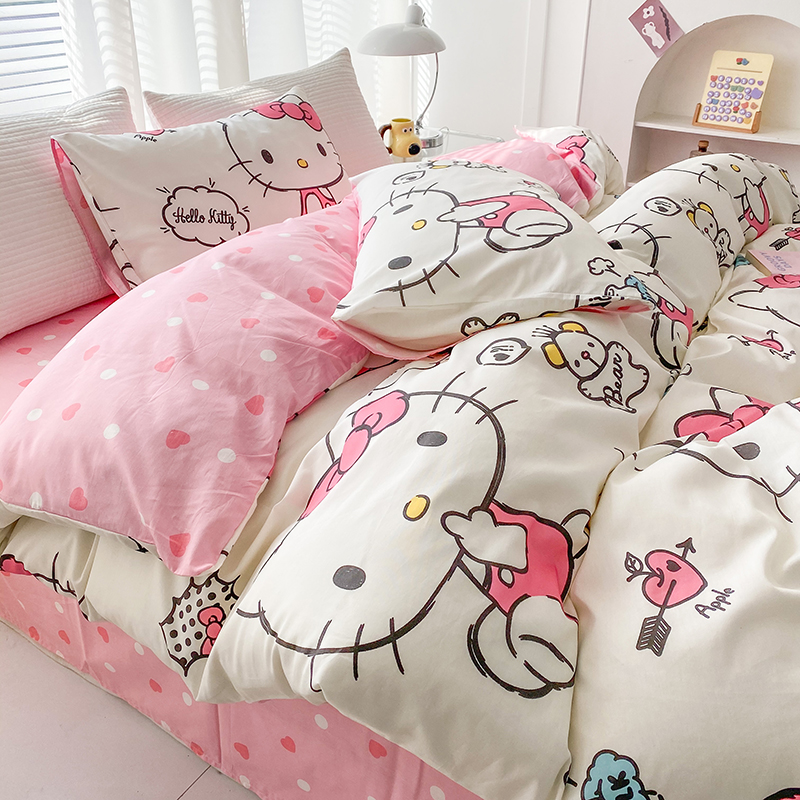 卡通hellokitty100%纯棉四件套全棉斜纹儿童宿舍KT猫被套三件套