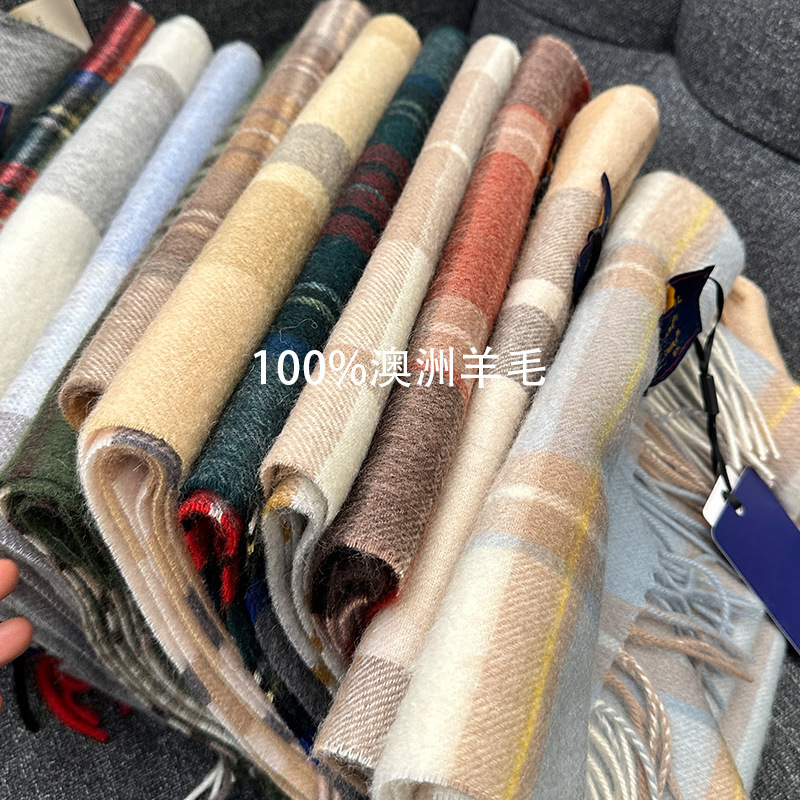 娜娜董穿搭 英国经典100%澳洲羊毛格子红色围巾男女通用