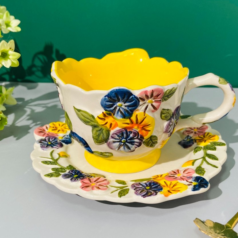 【精选】陶瓷富雅人生咖啡杯套装手绘釉下彩个性创意早餐牛奶杯家用