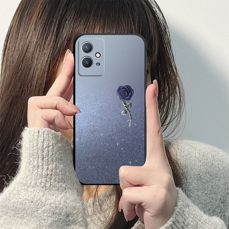 渐变玫瑰vivoy33s手机壳液态硅胶保护套V2166A全包直边防摔软外壳