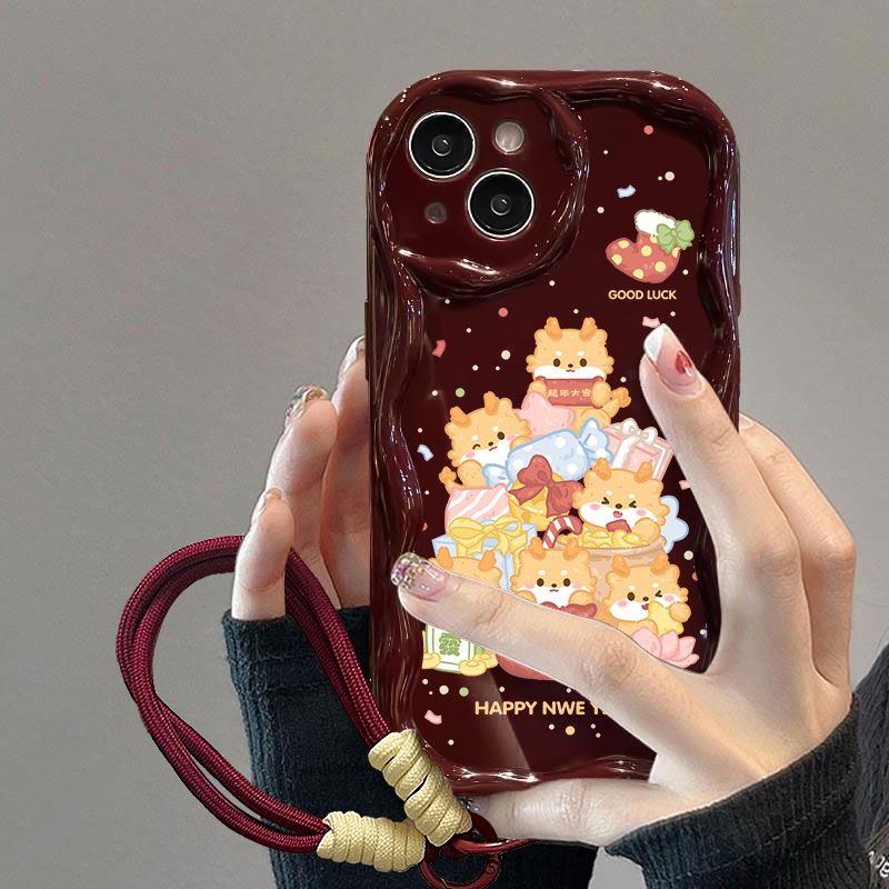 富典新年卡通龙苹果iPhone15/14/13华为vivo小米OPPO曲边纹手机壳