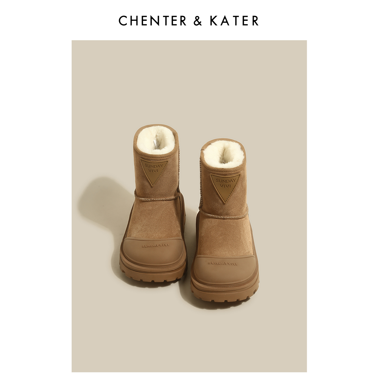CHENTER&KATER雪地靴女2023冬季新款户外加绒加厚保暖厚底冬棉鞋