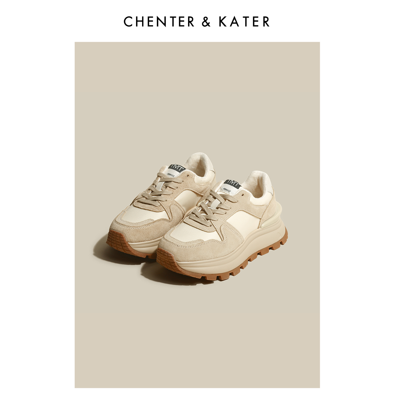 CHENTER&KATER厚底增高运动老爹鞋女2023年秋冬新款小蛮腰阿甘鞋