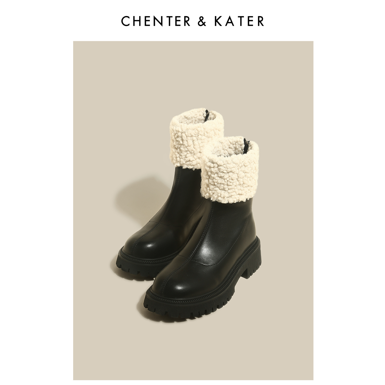 CHENTER&KATER潮流厚底雪地靴女冬季2023新款加绒加厚防滑短筒靴