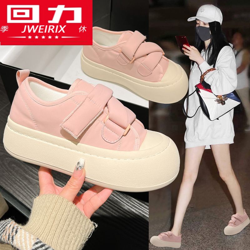 冬季回力休闲秋面包小白鞋2023款女鞋奶油大头丑萌厚底松糕魔术贴