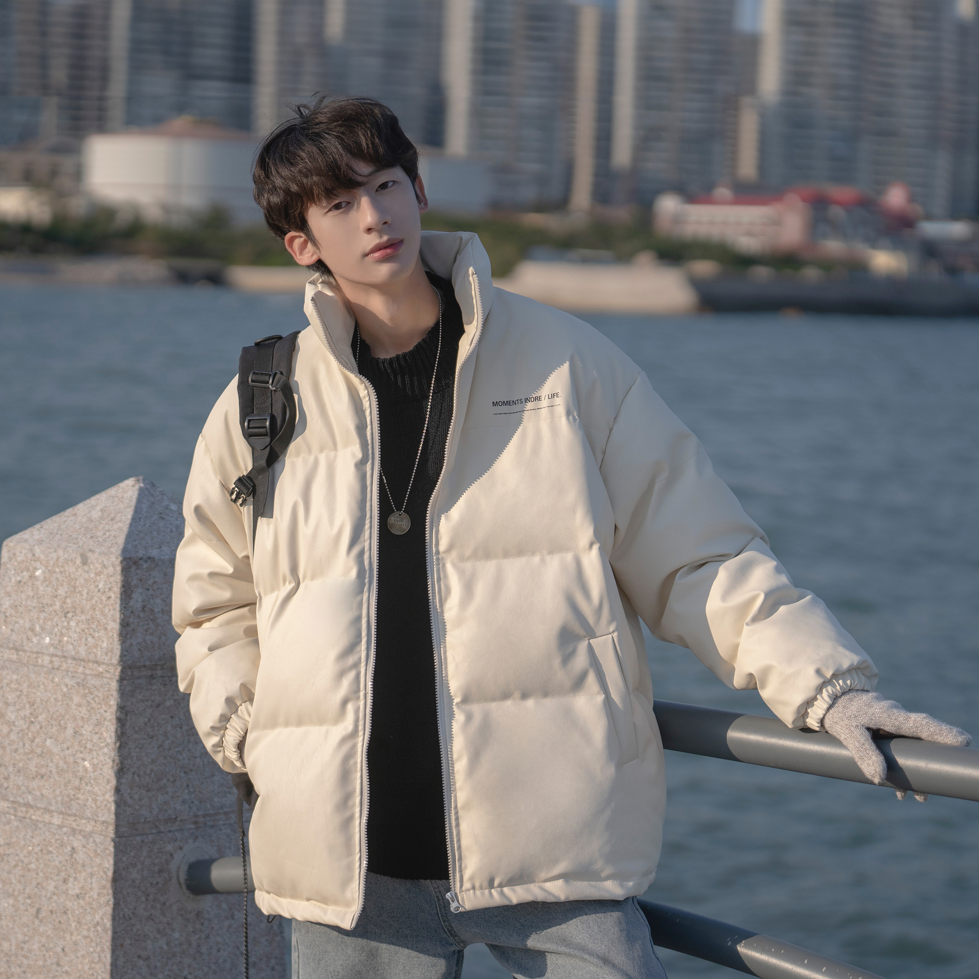 【ARTSMAN】pu皮棉服外套男冬季加厚棉袄日系高街男生高领铺棉外套