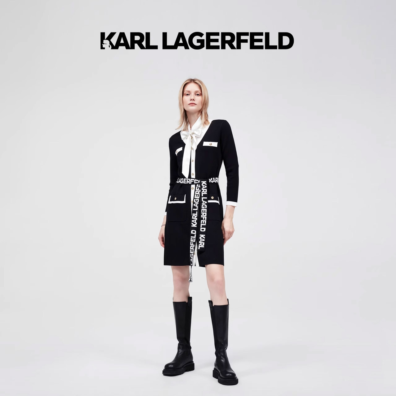 【晨晨专属】KARL LAGERFELD小香风粗花呢针织连衣裙E37W1348