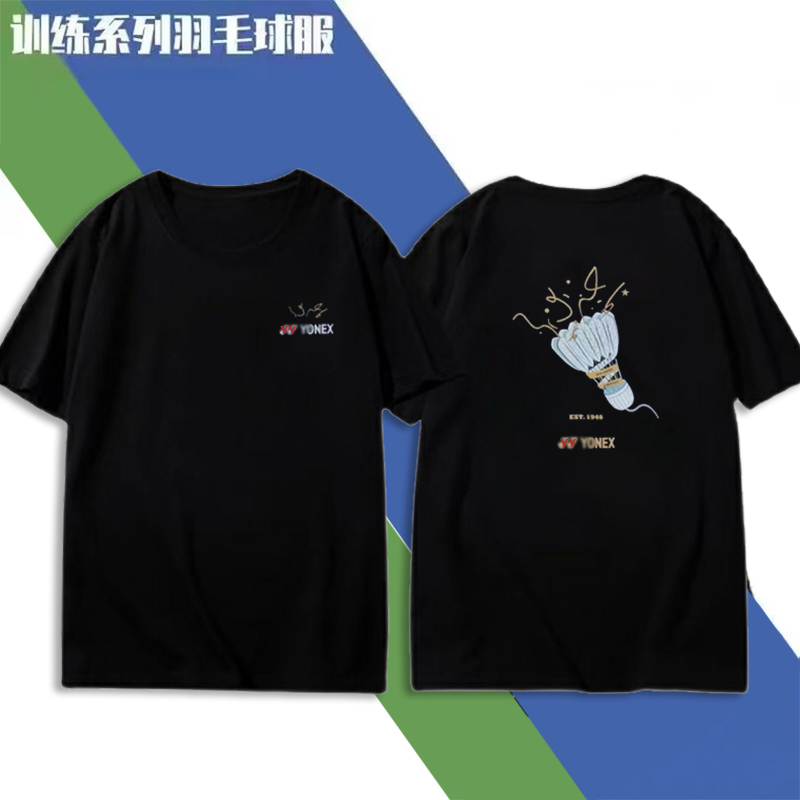 夏季韩版新款yy羽毛球服男士短袖速干训练圆领运动比赛上衣印花女